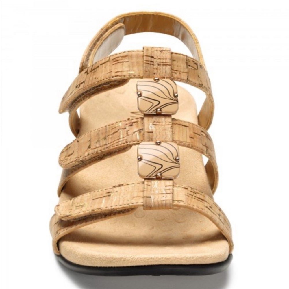 Vionic Cork-Pattern Tan Adjustable Slingback Sandals - Picture 2 of 9